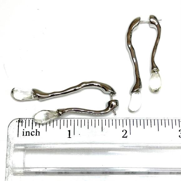 NWT Front Back Double Drop Lucite Earrings Silver Tone Bittar inspired m25 - Picture 3 of 3